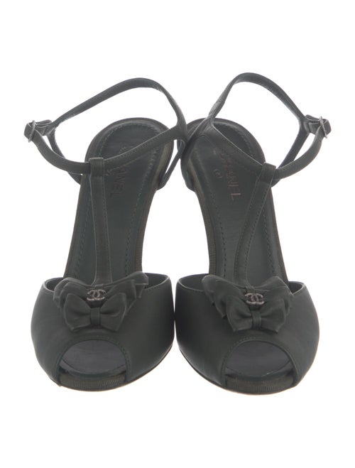 Chanel Interlocking CC Logo Satin T-Strap Sandals
