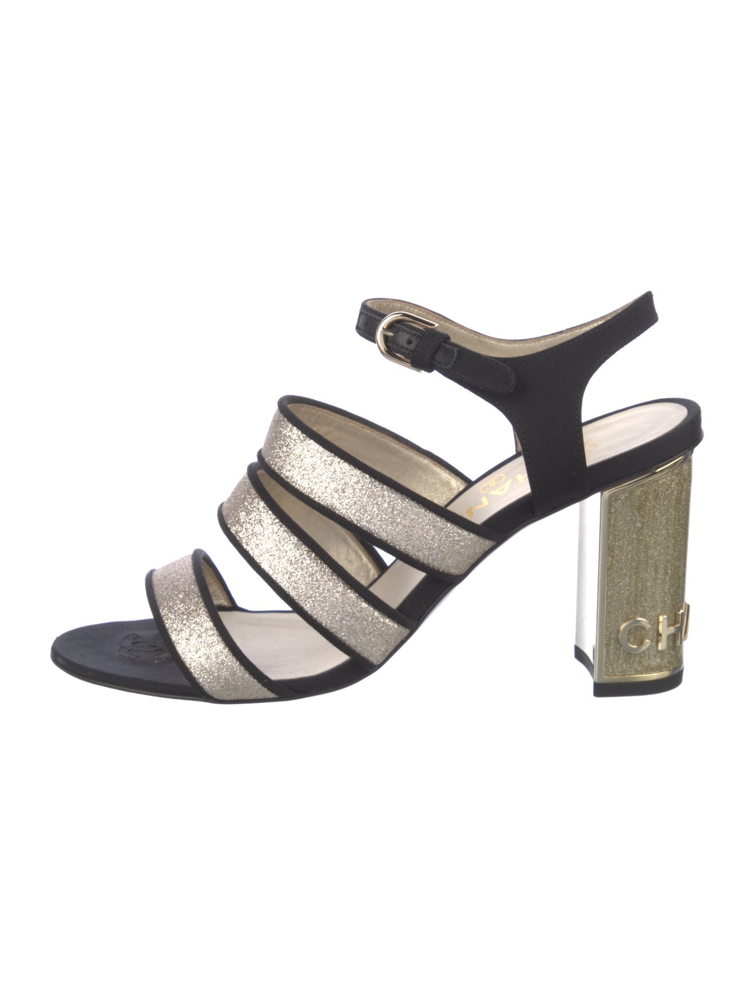 Chanel Interlocking CC Logo Glitter Accents Sandals