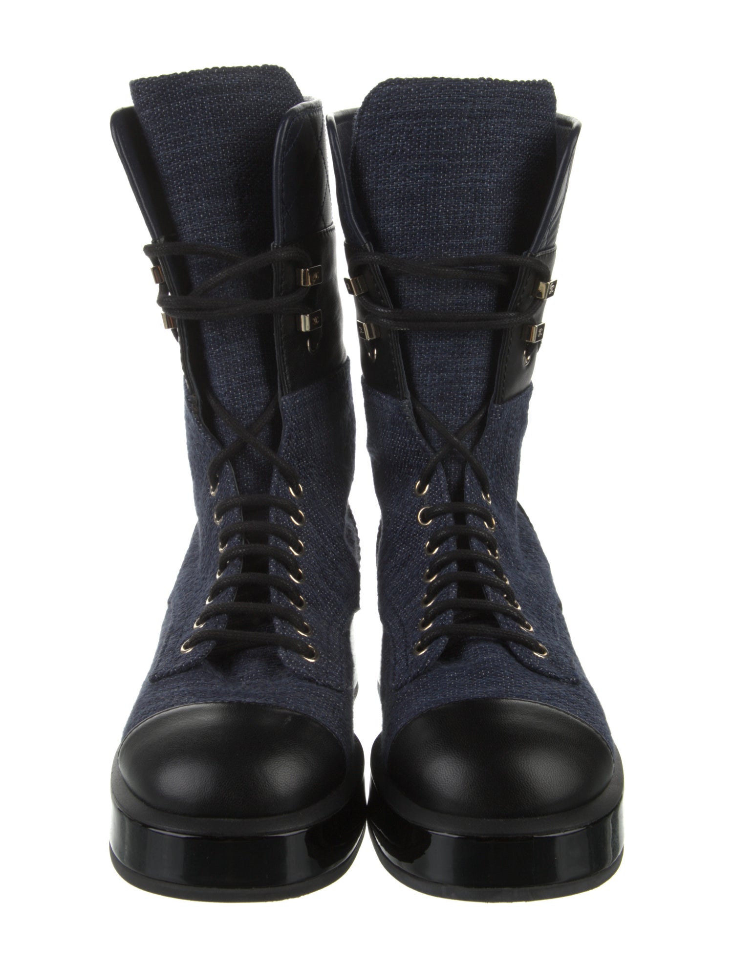 Interlocking CC Logo Denim Combat Boots