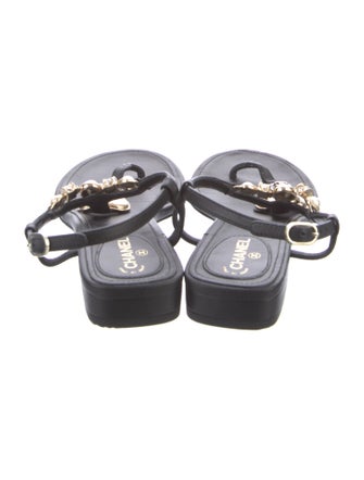 Chanel 2023 Interlocking CC Logo T-Strap Sandals