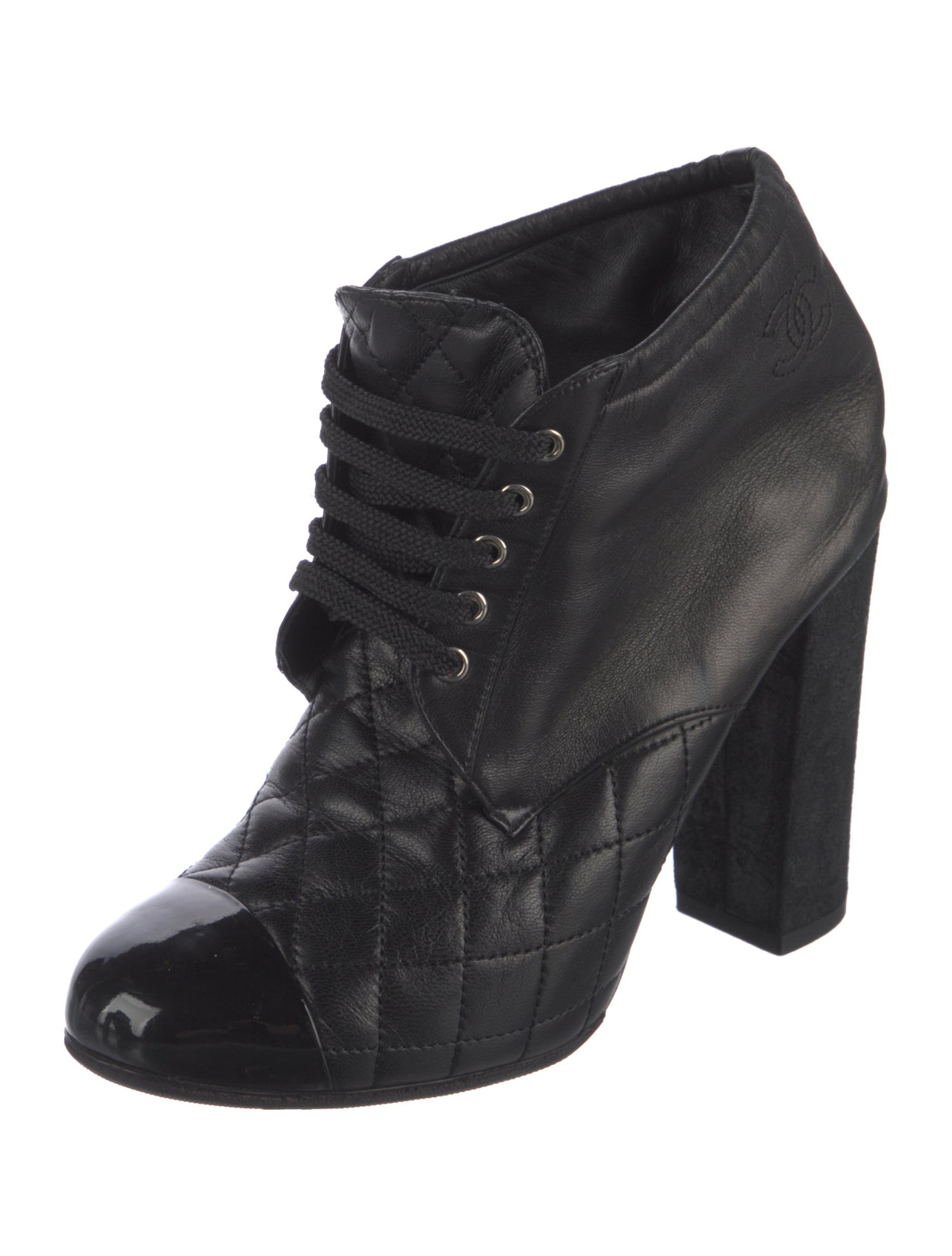 Chanel Interlocking CC Logo Leather Lace-Up Boots