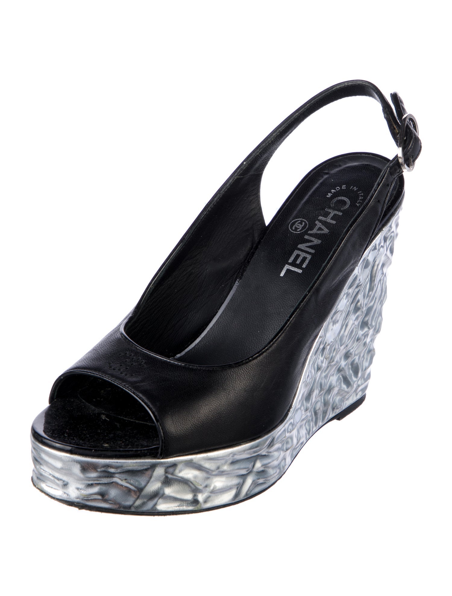 Chanel Interlocking CC Logo Leather Slingback Sandals