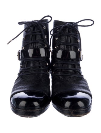 Chanel Interlocking CC Logo Leather Lace-Up Boots