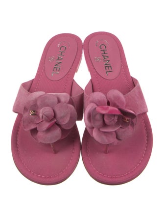 Chanel Interlocking CC Logo Suede Slides