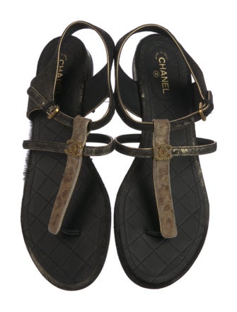 Chanel 2010's Interlocking CC Logo T-Strap Sandals