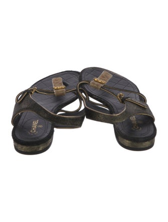 Chanel 2010's Interlocking CC Logo T-Strap Sandals
