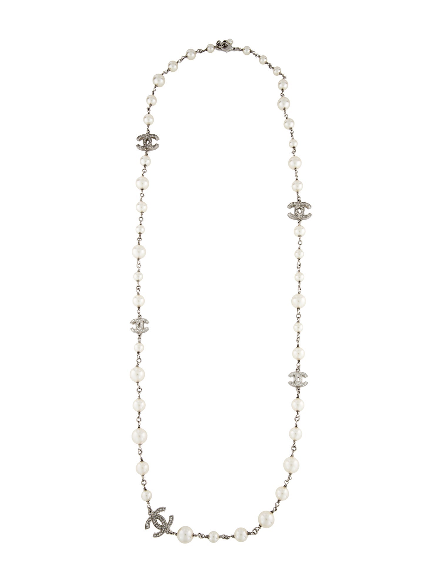 Chanel Faux Pearl & Strass CC Station Necklace