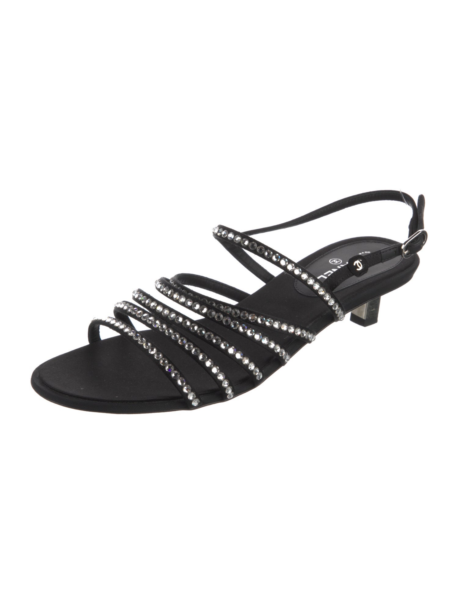 Chanel Interlocking CC Logo Satin Slingback Sandals