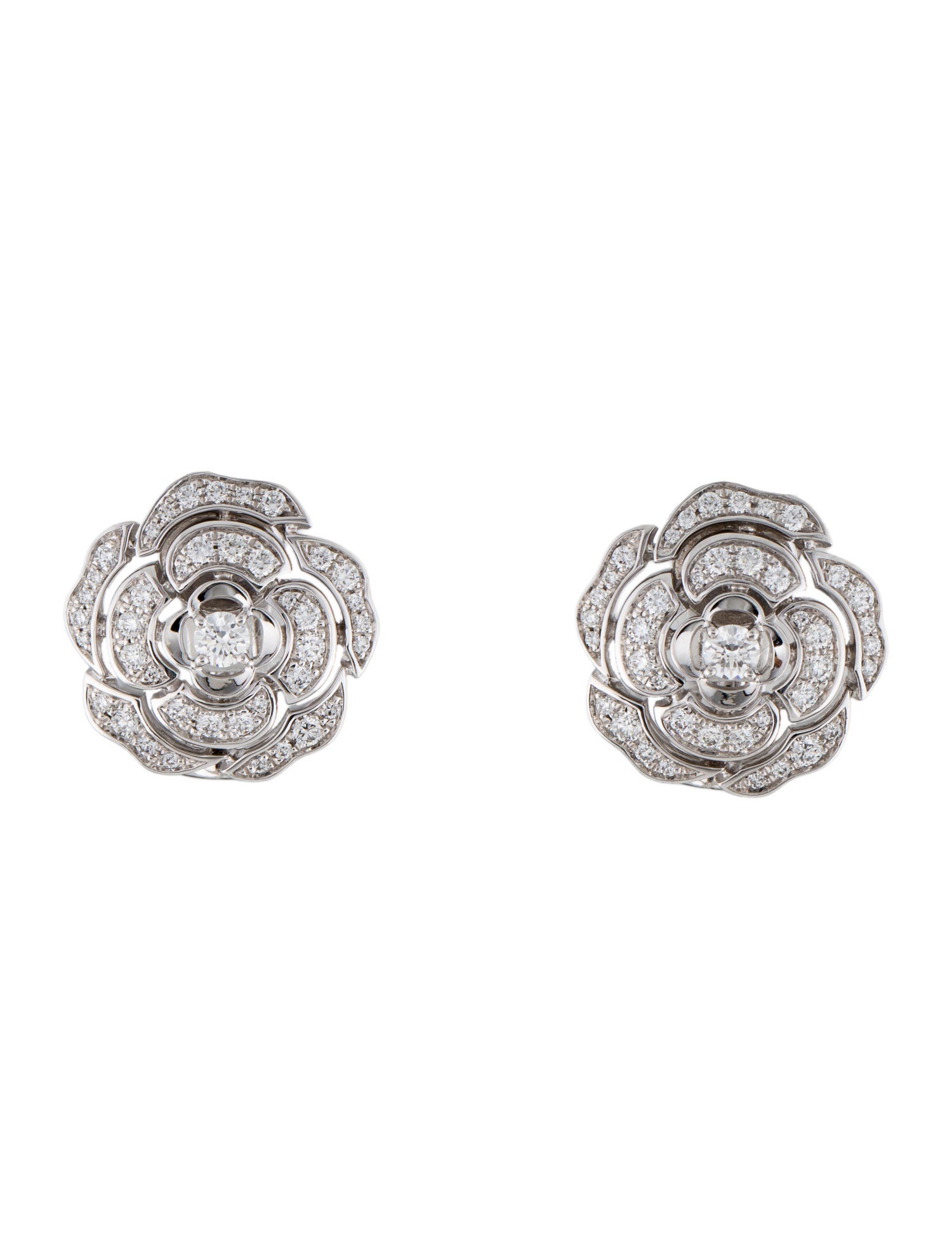 Chanel 18K Diamond Bouton de Camelia Earclips