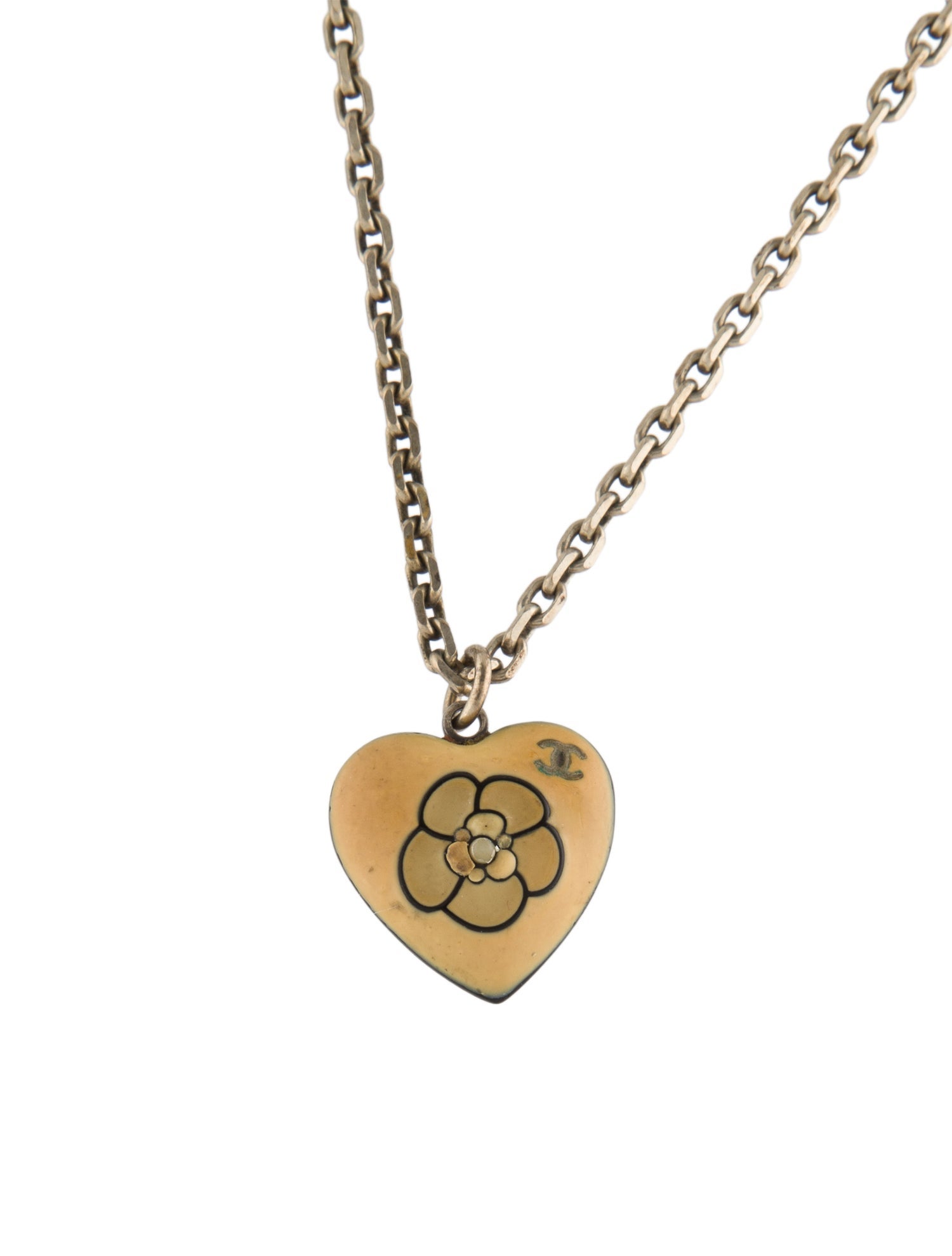 Chanel Faux Pearl & Enamel Heart Pendant Necklace