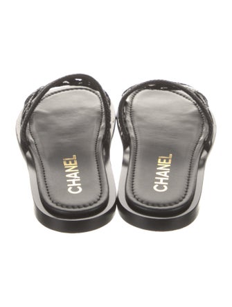 Chanel Interlocking CC Logo Leather Slides