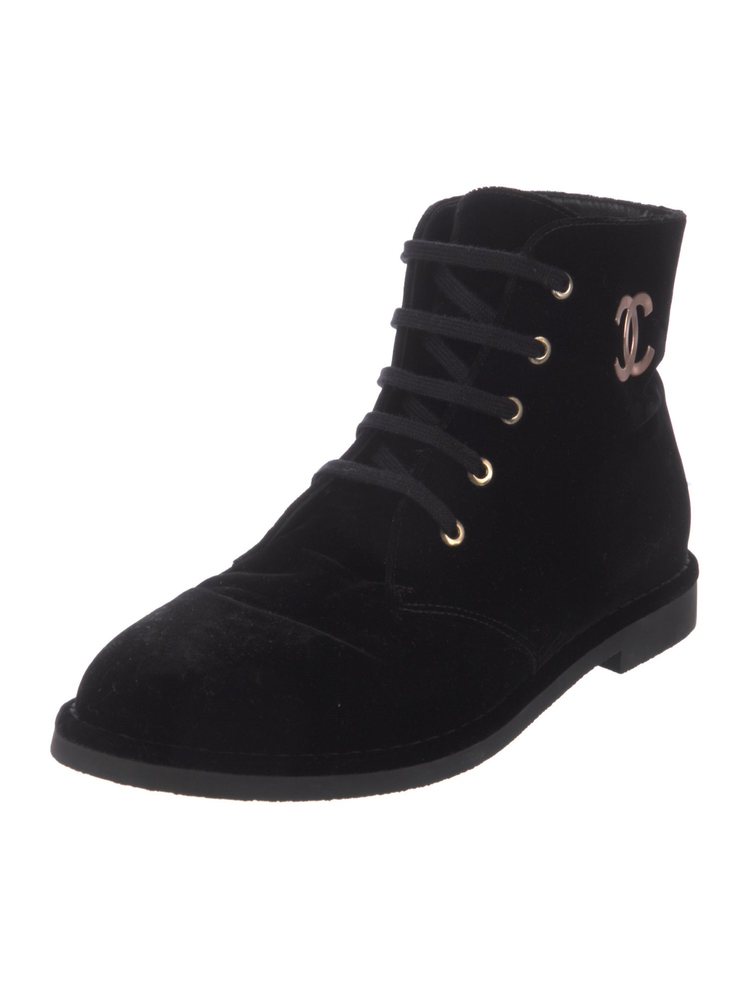 Chanel Interlocking CC Logo Velvet Boots