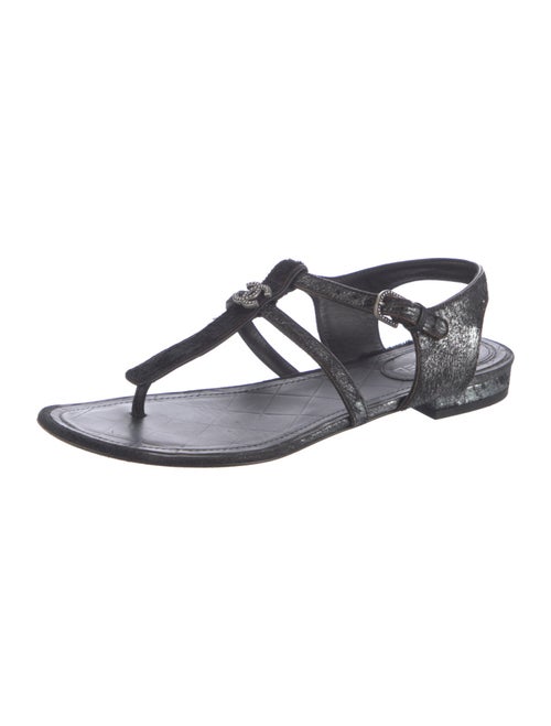 Chanel Interlocking CC Logo Ponyhair T-Strap Sandals