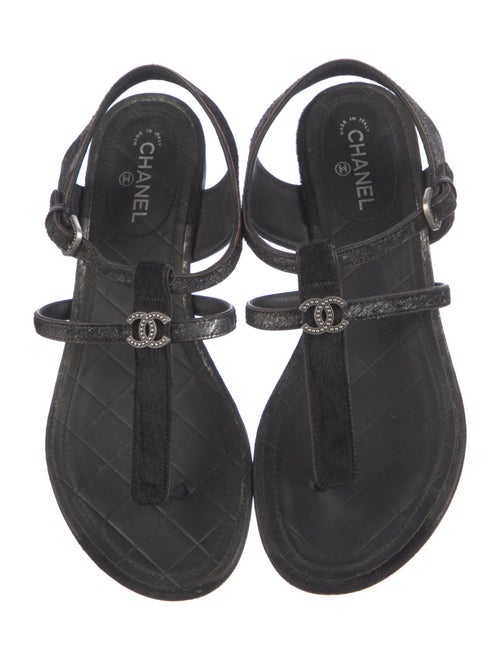 Chanel Interlocking CC Logo Ponyhair T-Strap Sandals