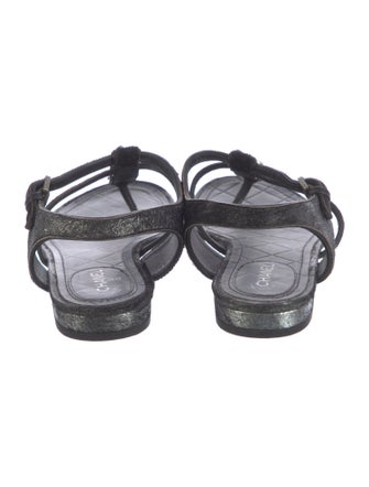 Chanel Interlocking CC Logo Ponyhair T-Strap Sandals