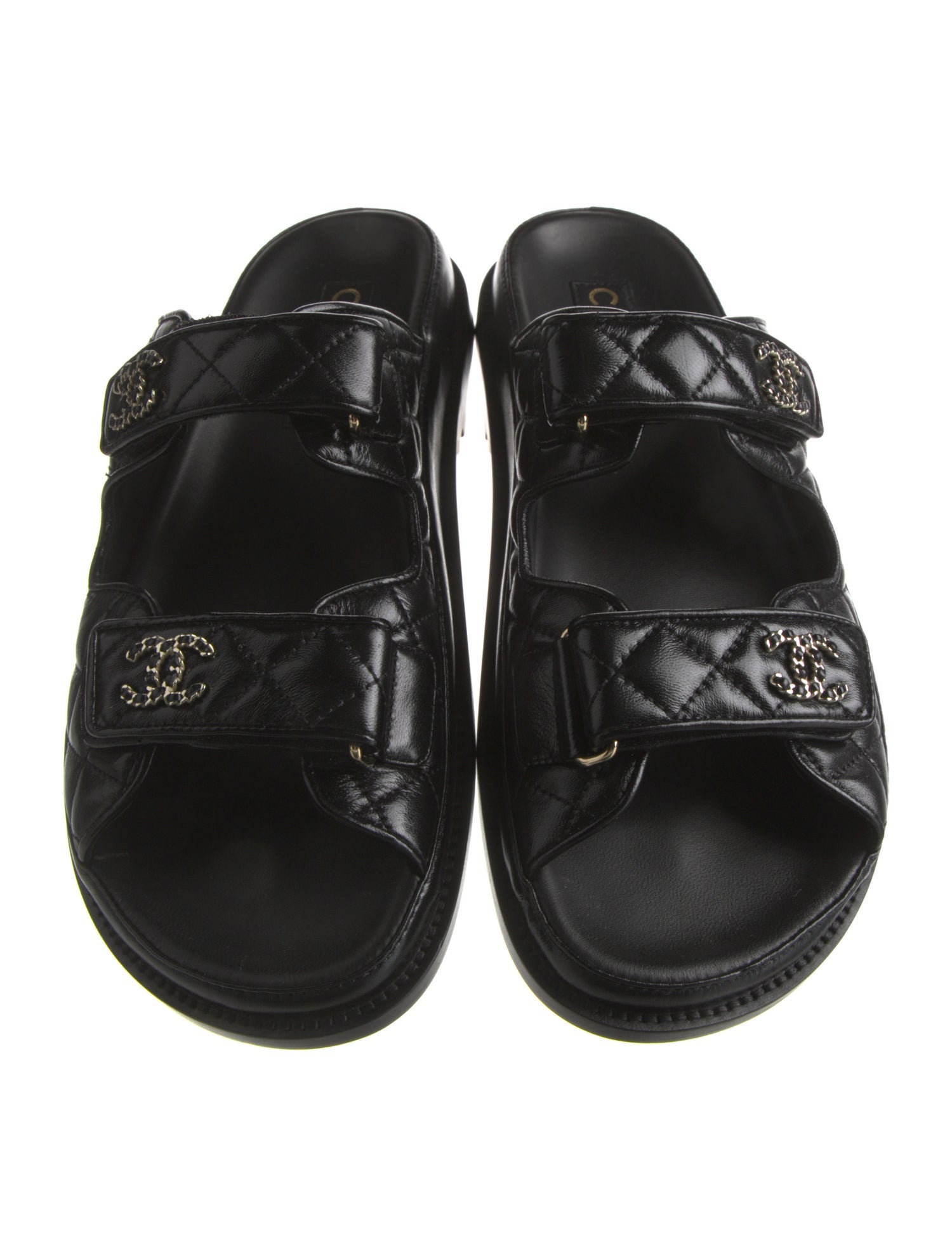 Chanel Interlocking CC Logo Lambskin Slides