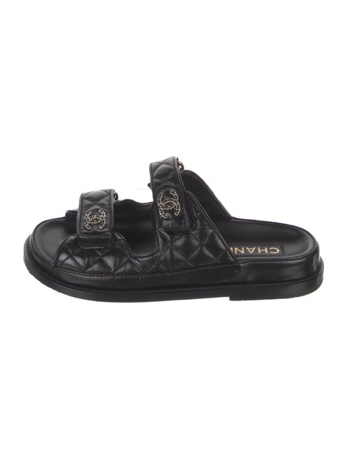 Chanel Interlocking CC Logo Leather Slides