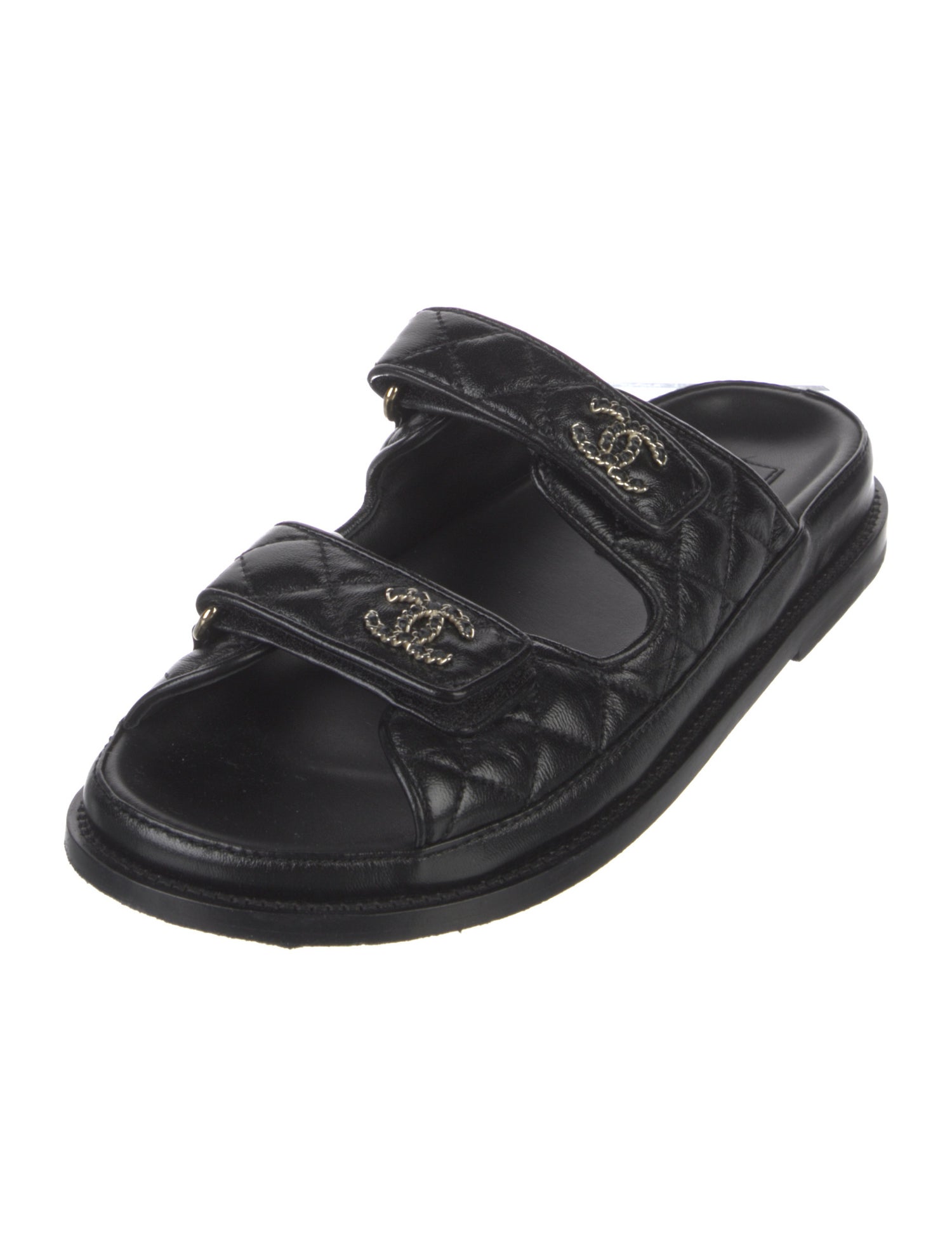 Chanel Interlocking CC Logo Leather Slides