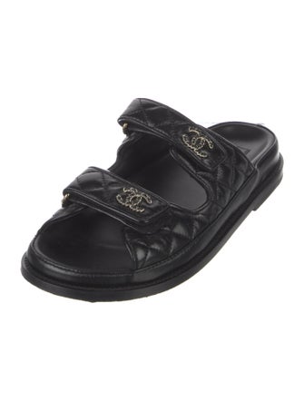 Chanel Interlocking CC Logo Leather Slides