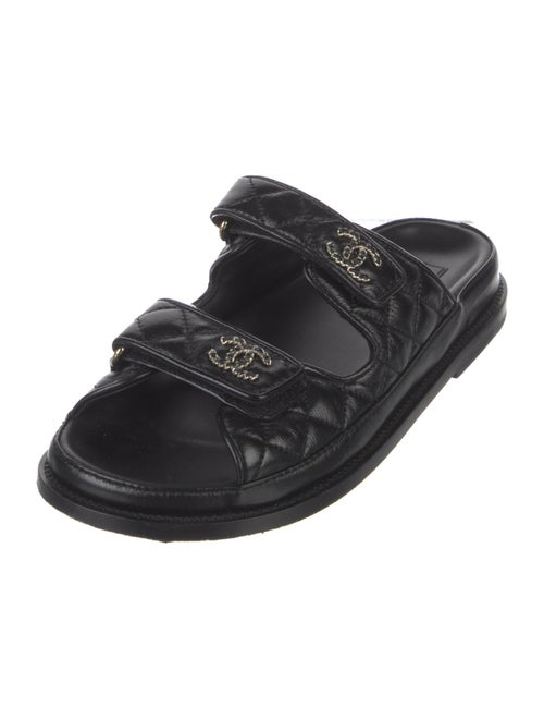Chanel Interlocking CC Logo Leather Slides
