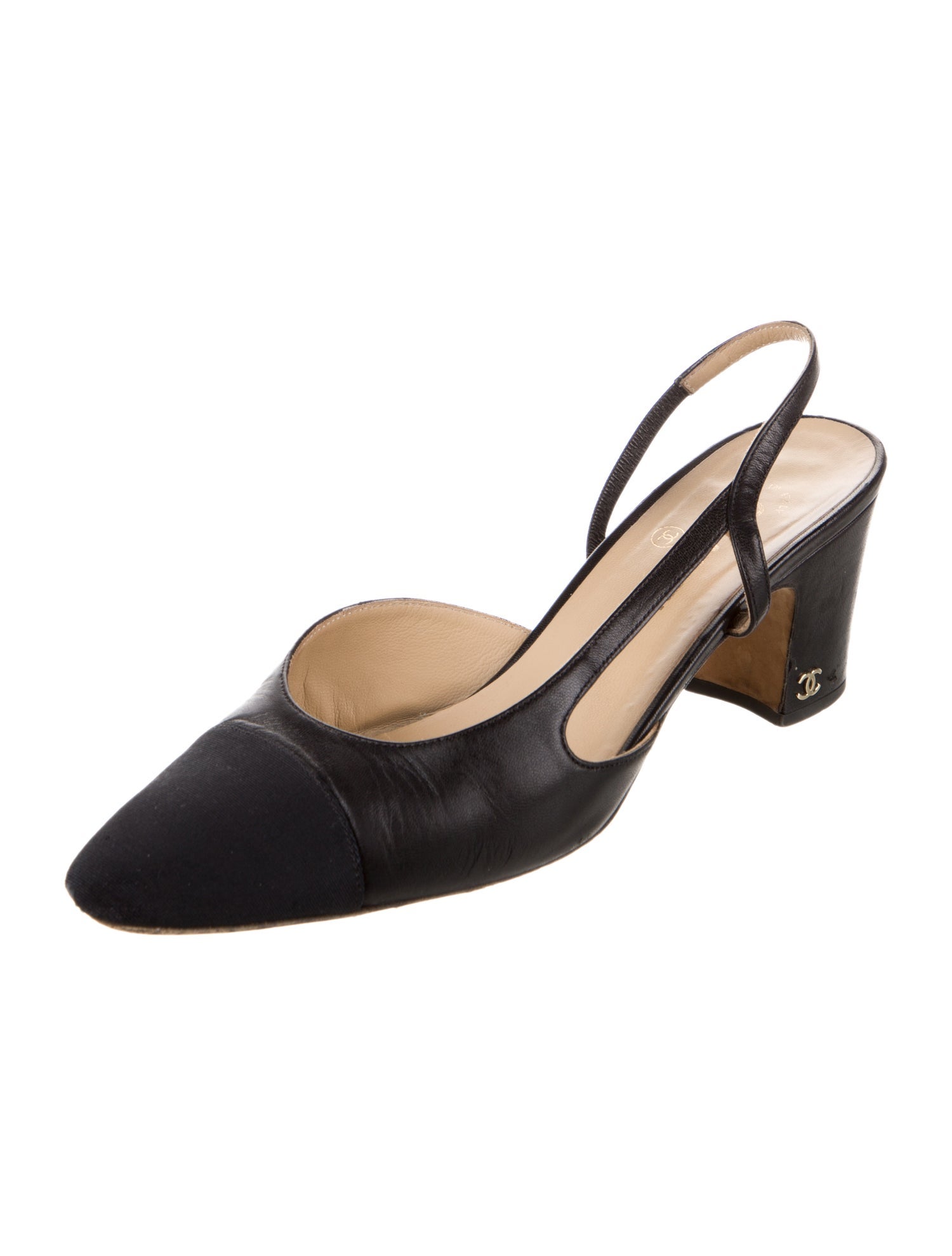 Chanel Interlocking CC Logo Leather Slingback Pumps