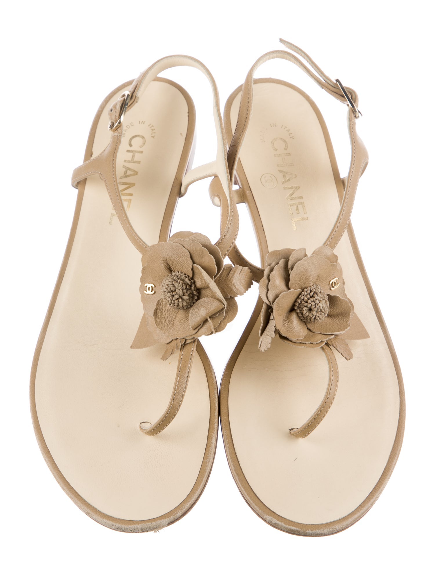 Chanel Interlocking CC Logo Leather T-Strap Sandals