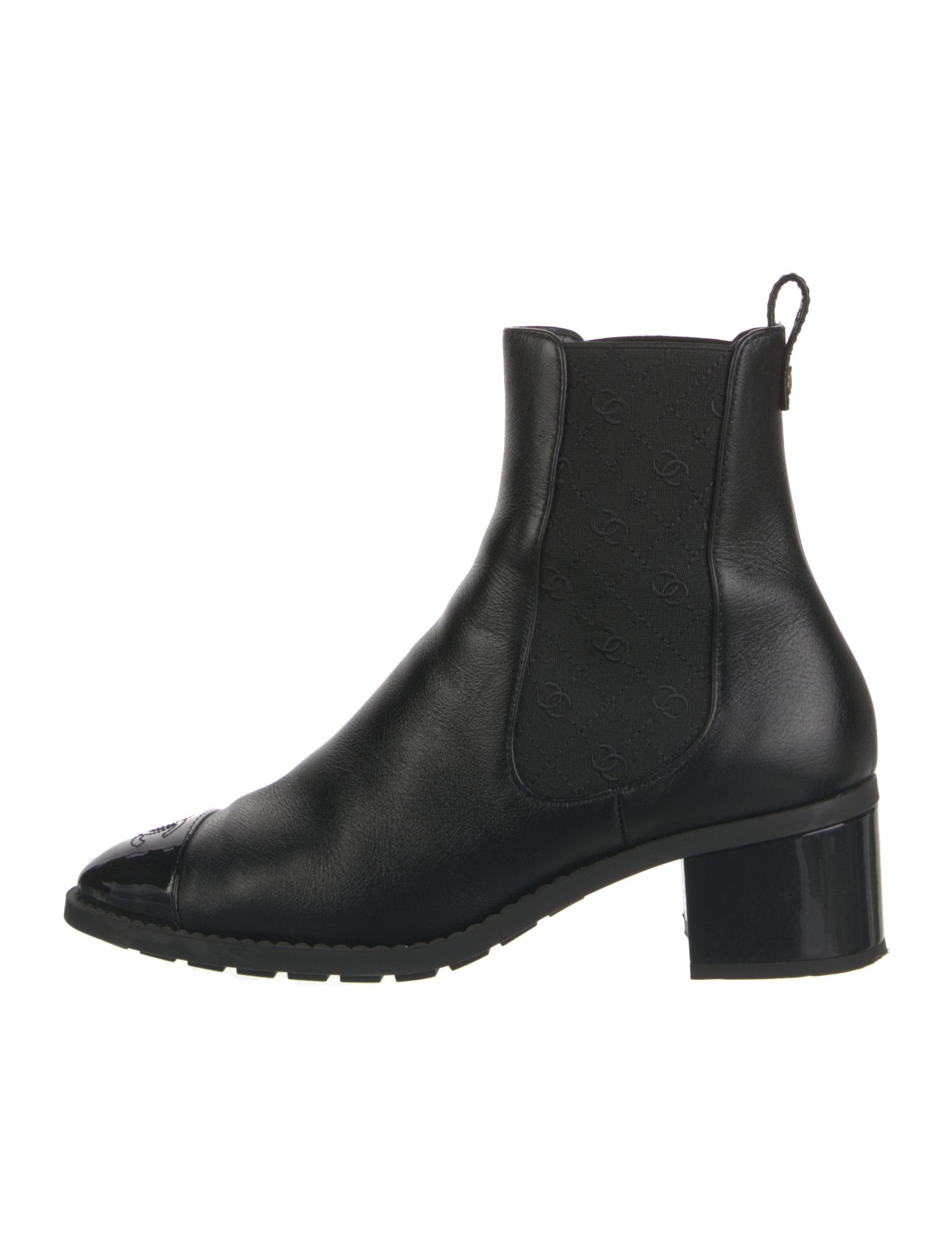 Chanel Interlocking CC Logo Leather Chelsea Boots