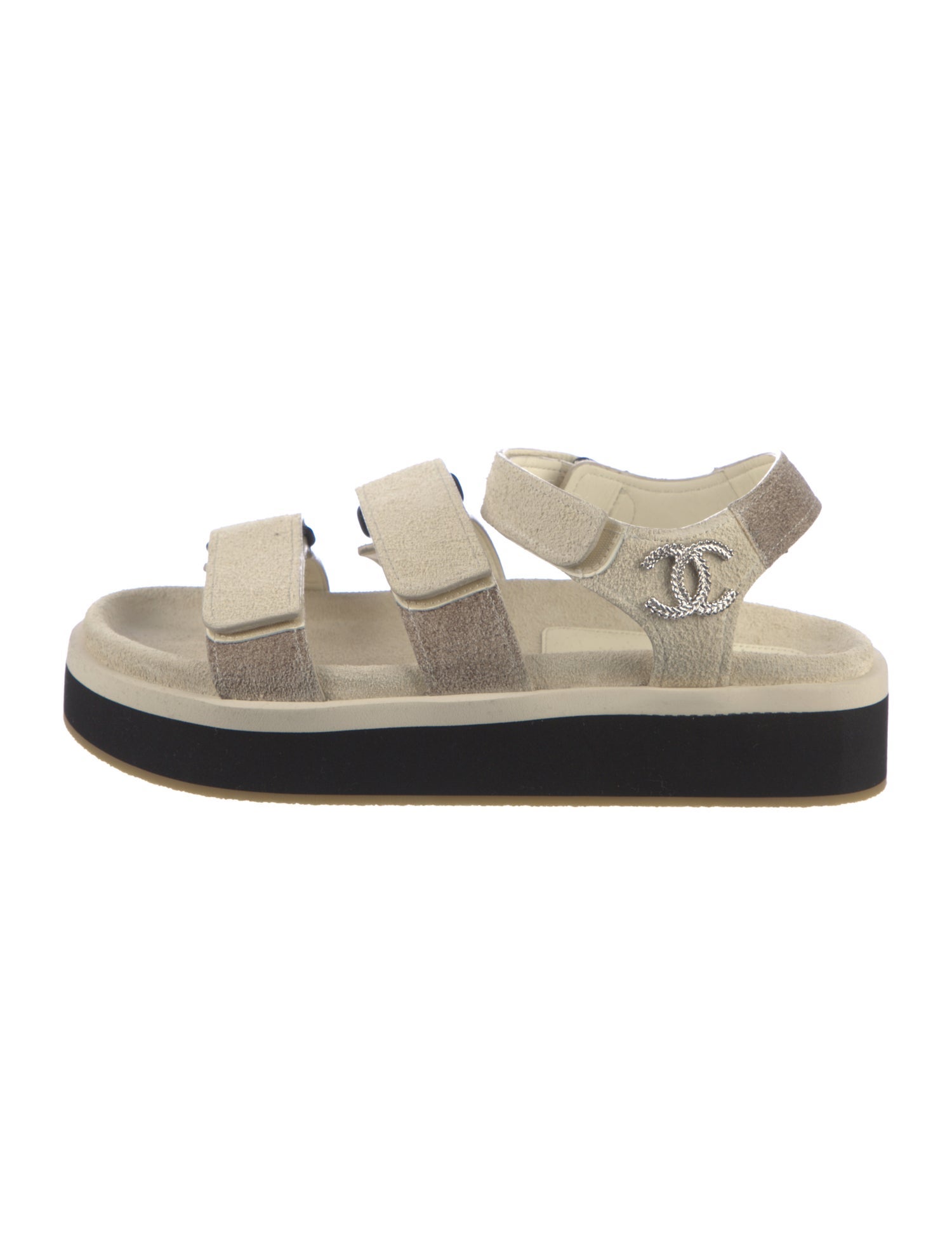 Chanel Interlocking CC Logo Suede Sandals