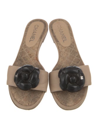 Chanel Interlocking CC Logo Leather Slides