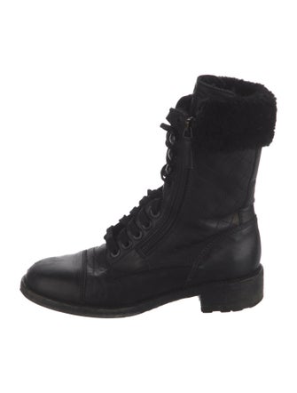 Chanel Interlocking CC Logo Calfskin Combat Boots