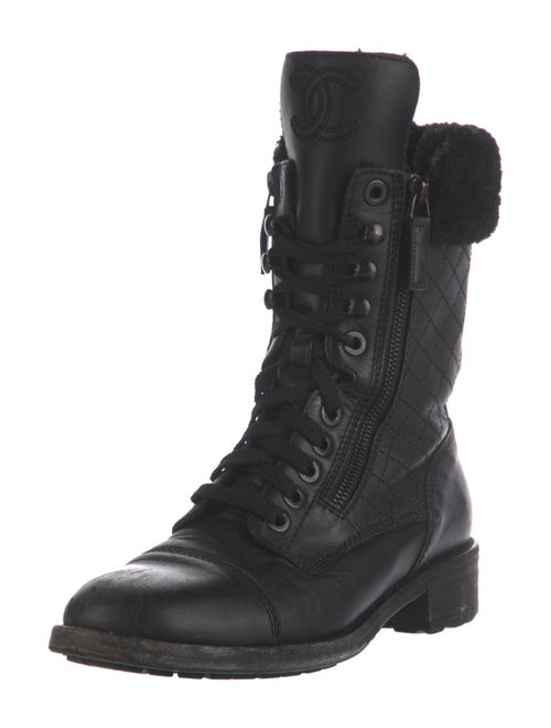 Chanel Interlocking CC Logo Calfskin Combat Boots