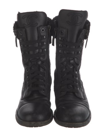 Chanel Interlocking CC Logo Calfskin Combat Boots