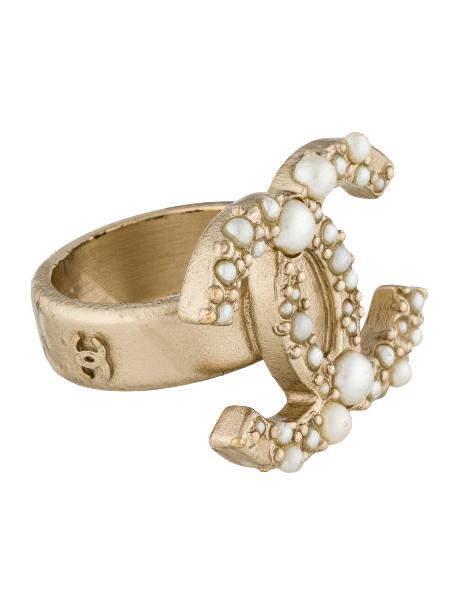 Chanel Faux Pearl CC Cocktail Ring