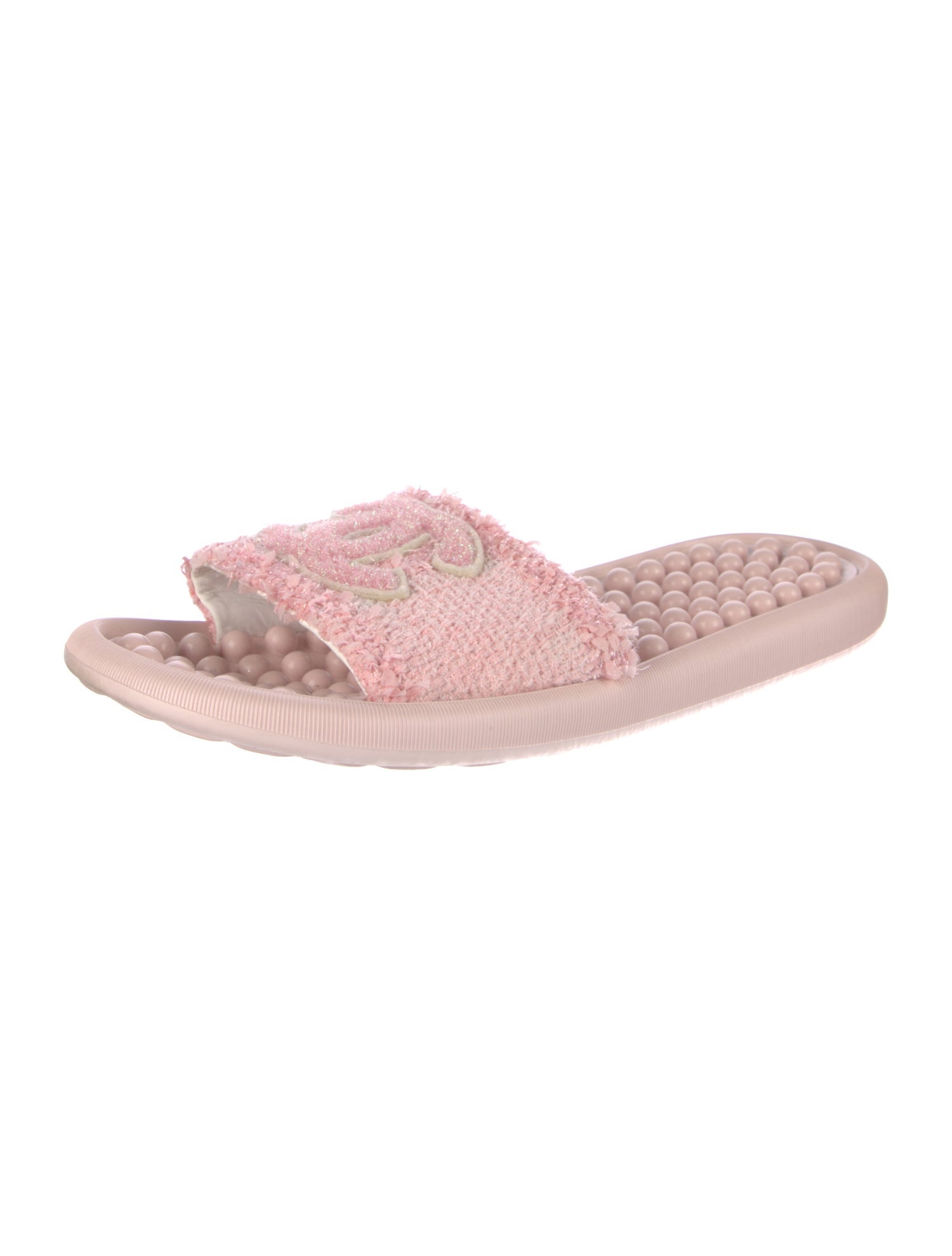 Chanel Interlocking CC Logo Tweed Slides