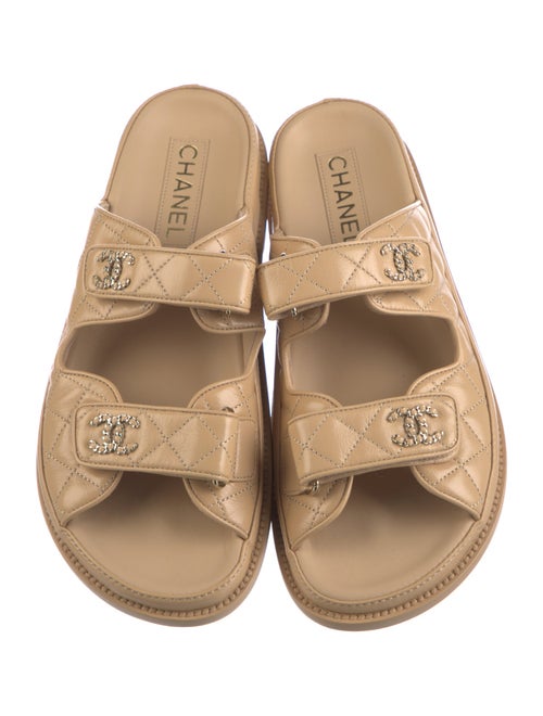 Chanel Interlocking CC Logo Leather Slides