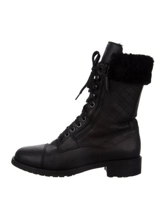 Chanel Interlocking CC Logo Leather Combat Boots