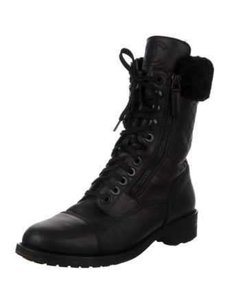 Chanel Interlocking CC Logo Leather Combat Boots
