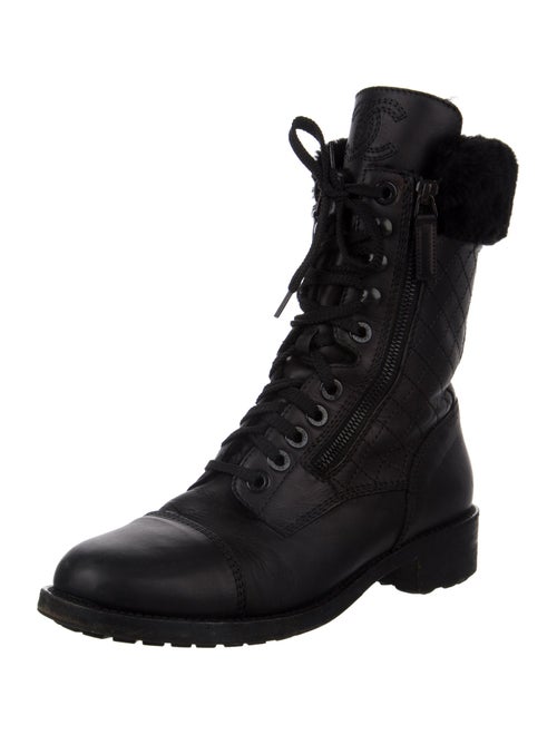 Chanel Interlocking CC Logo Leather Combat Boots