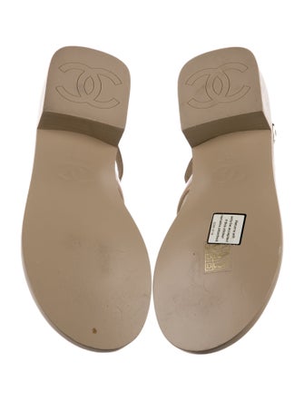 Chanel Interlocking CC Logo Patent Leather T-Strap Sandals