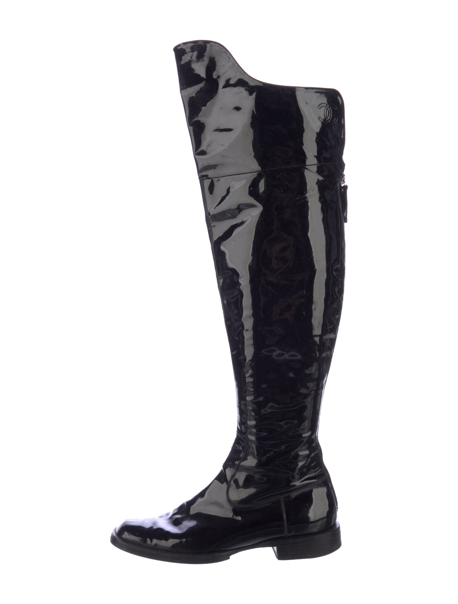 Chanel Interlocking CC Logo Patent Leather Boots