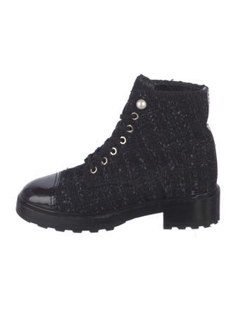 Chanel Interlocking CC Logo Tweed Combat Boots