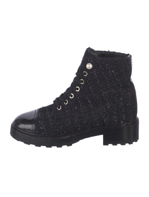 Chanel Interlocking CC Logo Tweed Combat Boots