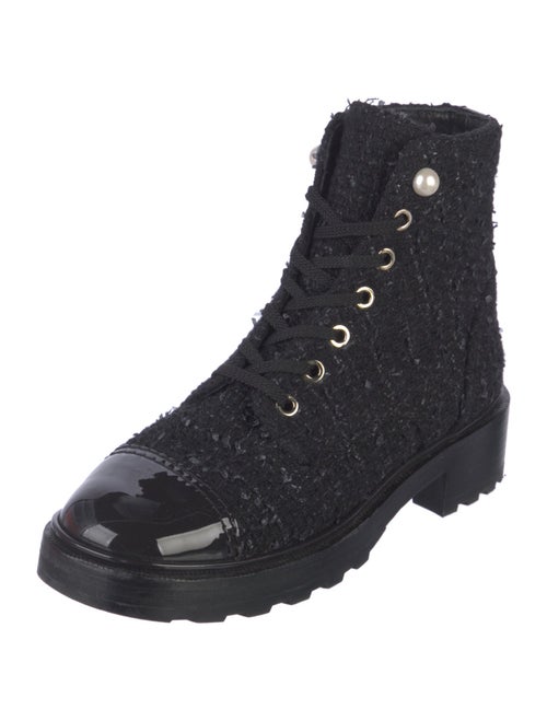 Chanel Interlocking CC Logo Tweed Combat Boots