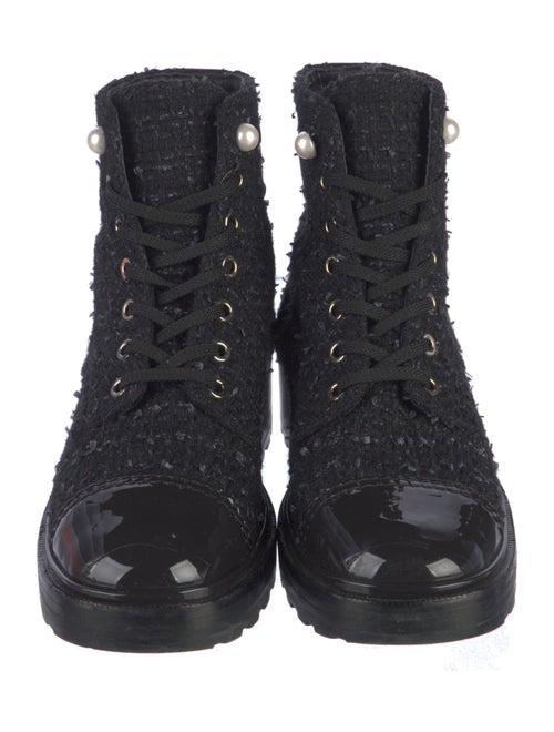 Chanel Interlocking CC Logo Tweed Combat Boots
