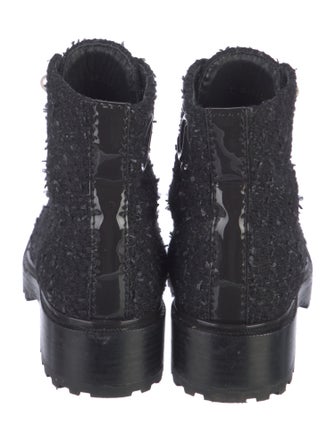 Chanel Interlocking CC Logo Tweed Combat Boots