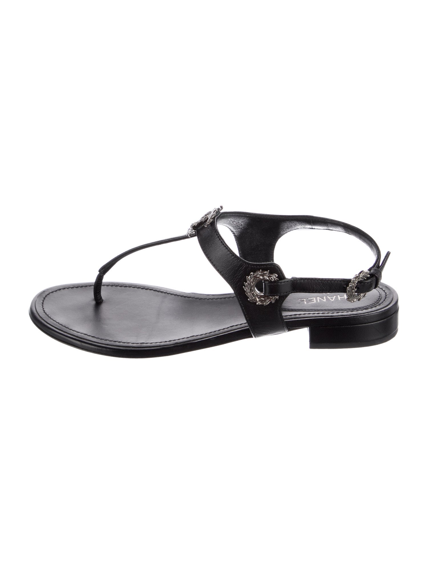 Chanel Interlocking CC Logo Leather T-Strap Sandals