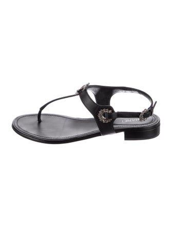 Chanel Interlocking CC Logo Leather T-Strap Sandals