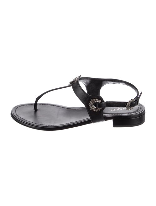 Chanel Interlocking CC Logo Leather T-Strap Sandals