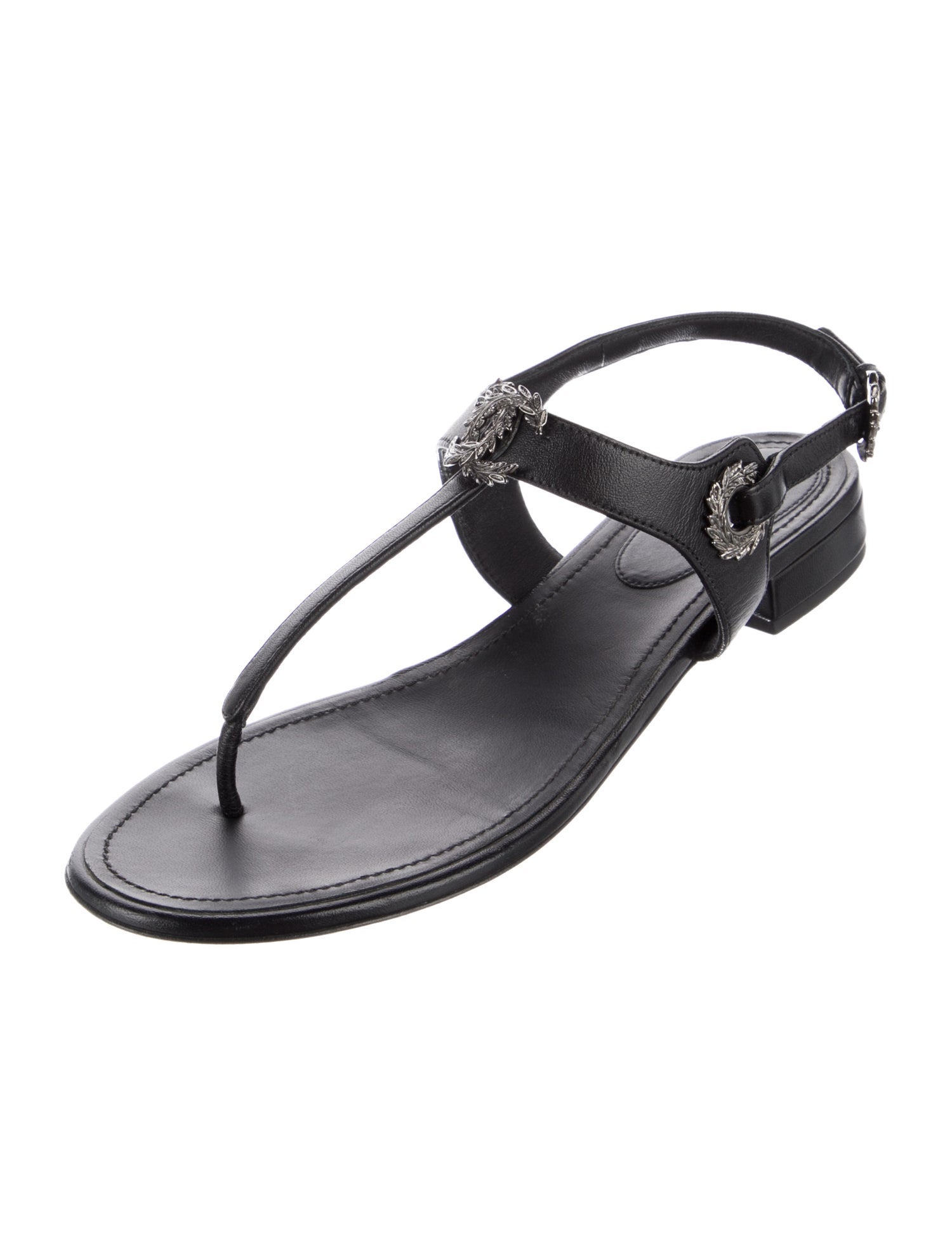 Chanel Interlocking CC Logo Leather T-Strap Sandals