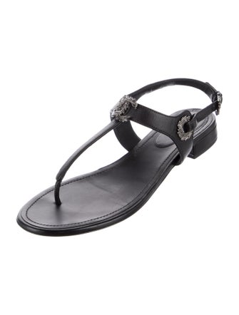 Chanel Interlocking CC Logo Leather T-Strap Sandals